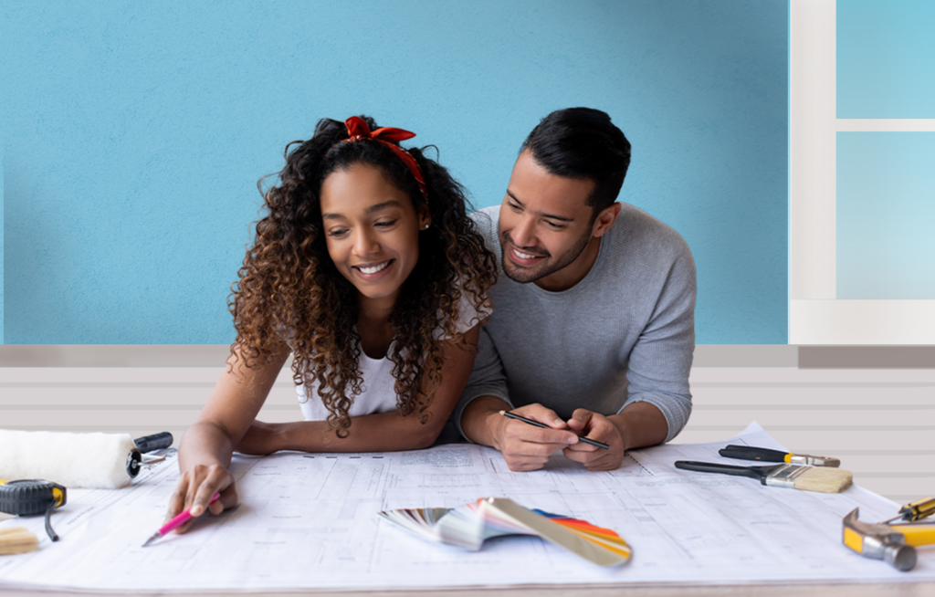 Man and woman planning renovations to their home