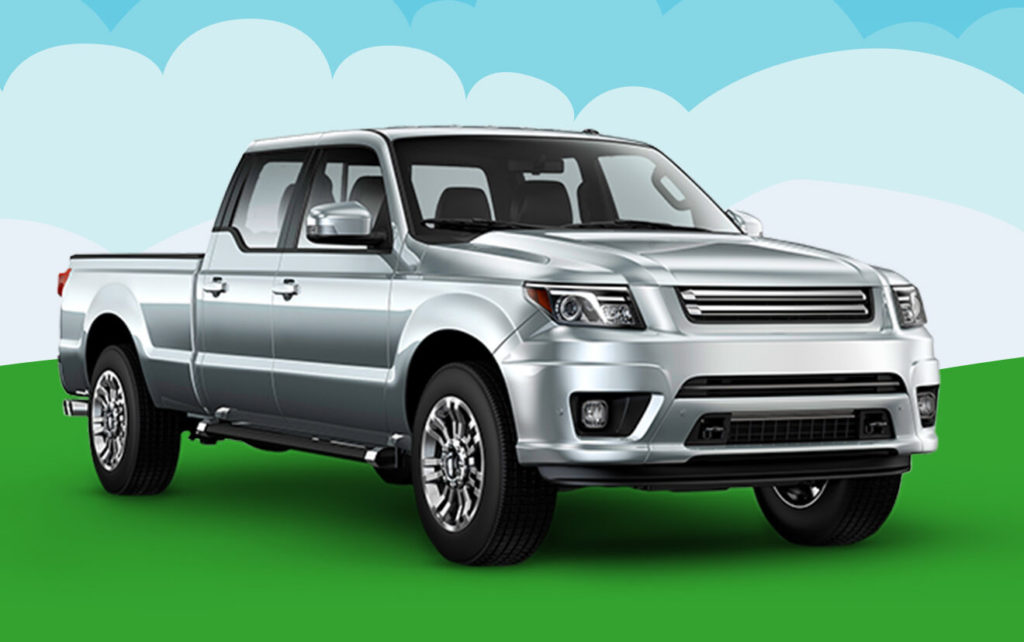 Silver pickup truck parked on illustrated grass
